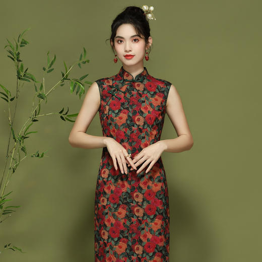 改良年轻复古玫瑰花新中式旗袍连衣裙OY24109 商品图0