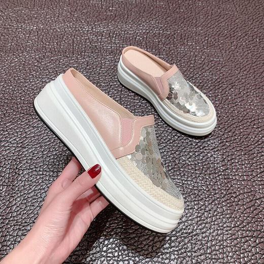 【预售5天】亮片半拖鞋女内增高6cm夏新款厚底凉拖坡跟女鞋ZMXY&2022T302-1 商品图4