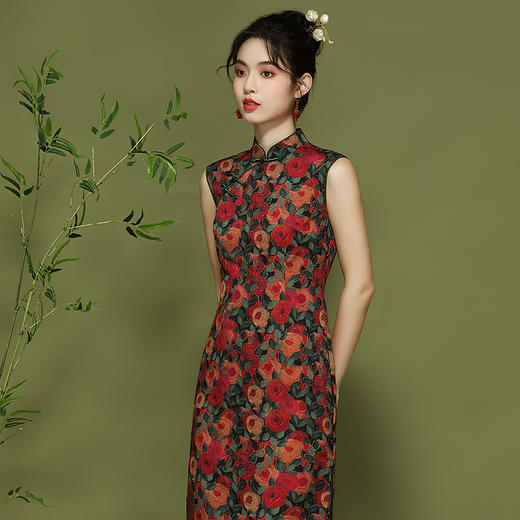 改良年轻复古玫瑰花新中式旗袍连衣裙OY24109 商品图1