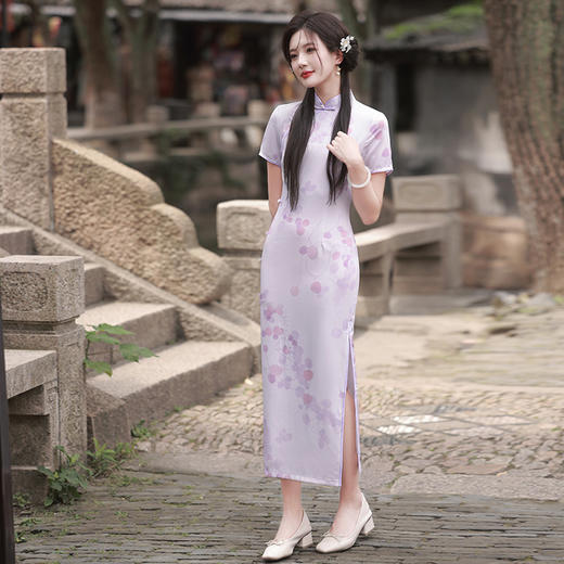 夏季新品年轻长款双层仿醋酸气质淑女中国风旗袍MLS6629 商品图0