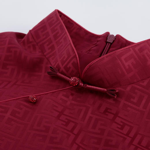 PF8H1斯尔丽2024新款旗开得胜提花改良腰间收褶挡肚放摆改良旗袍连衣裙 商品图4