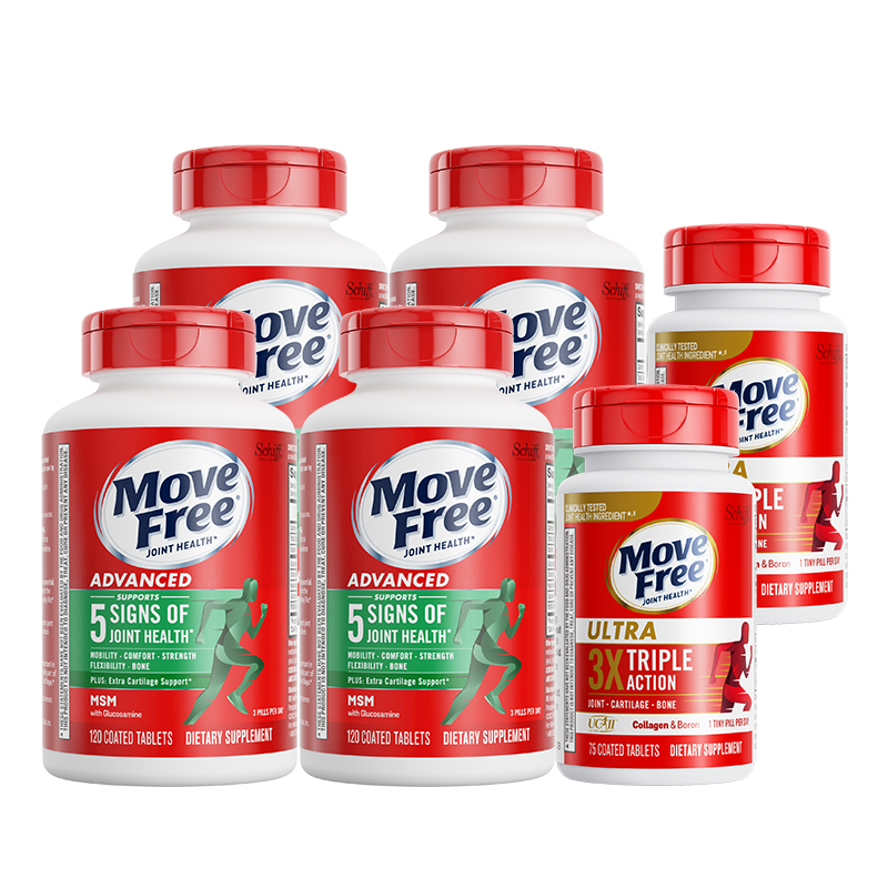 MoveFree 益节 氨糖维骨力绿瓶120粒x4+UC2专利骨胶原轻养瓶75粒x2