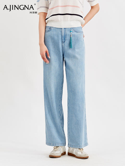 【舒爽百搭】阿菁娜轻国风高腰直筒醋酸夏日凉凉裤F29X210008 商品图3