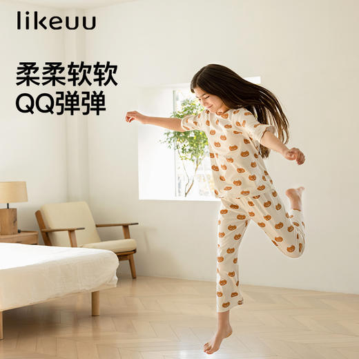 likeuu儿童家居服小熊满印家居短袖套装男女童基础满印ZY 商品图1