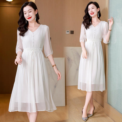 ASE-25027真丝连衣裙2024年夏季新款中长款高端度假法式真丝中长款裙子女 商品图2