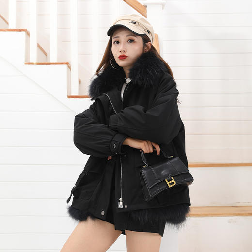 皮草外套女简约时尚兔毛内胆可拆卸短款秋冬季派克服女款CN107-DL699 商品图5