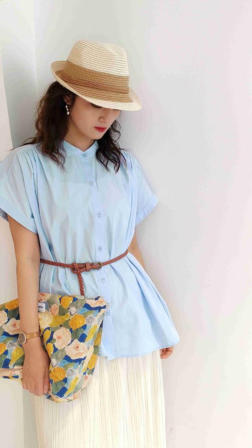 48R905全棉法式立领宽松衬衫T恤 淡蓝/鹅黄/淡粉/白色 大版型，150斤以内穿均可 商品图5