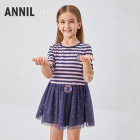 女童七分袖连衣裙春季新款安奈儿童装EG413110