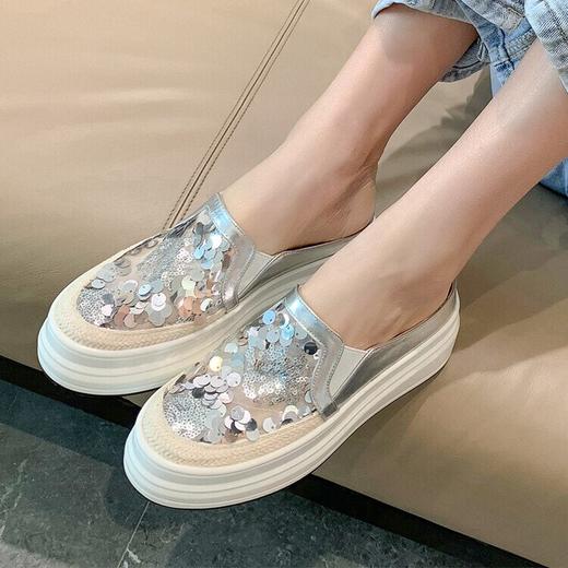 【预售5天】亮片半拖鞋女内增高6cm夏新款厚底凉拖坡跟女鞋ZMXY&2022T302-1 商品图1