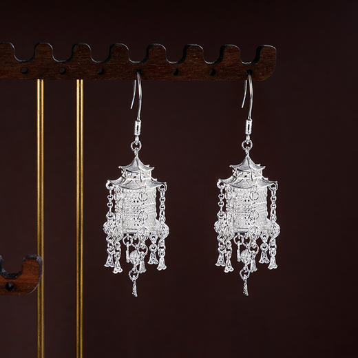 子佩集S990银【清灯香影】耳环【QFES042】纯银花丝宫灯流苏2405 商品图2