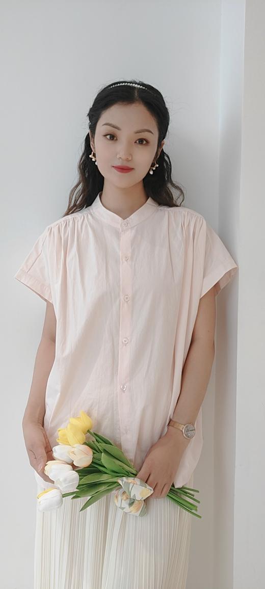 48R905全棉法式立领宽松衬衫T恤 淡蓝/鹅黄/淡粉/白色 大版型，150斤以内穿均可 商品图8