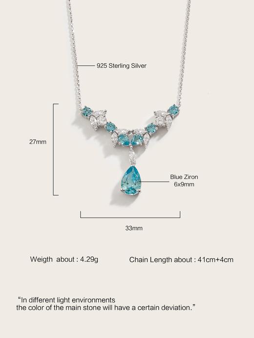 【品牌授权】LACLOCHE纯银镀白金海蓝宝泪滴项链 白金色 925银 商品图3