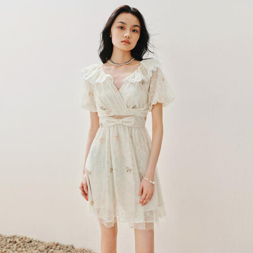 复古风荷叶边仙美连衣裙短款裙 商品图0