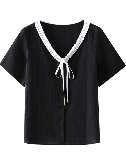 【加大码女装法式衬衫短袖】夏季新款130-320斤胖MM居家别致上衣 休闲宽松V领衬衫 商品图4