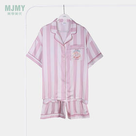 美季美优女士丝质条纹印花短袖套装J420502