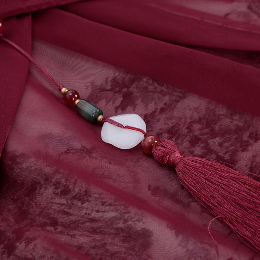 PF8G6斯尔丽2024新款改良旗袍拼接薄透朦胧水墨画精致流苏连衣裙 商品图5