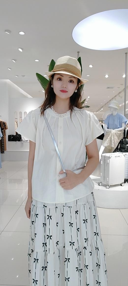 48R721法式全棉褶皱圆领衬衫时尚款T恤 小板型衬衫，白 黄 商品图3