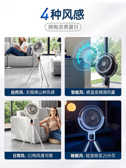 摩飞负离子空气循环扇家用节能摇头立式大风力非静音落地扇电风扇 商品图2