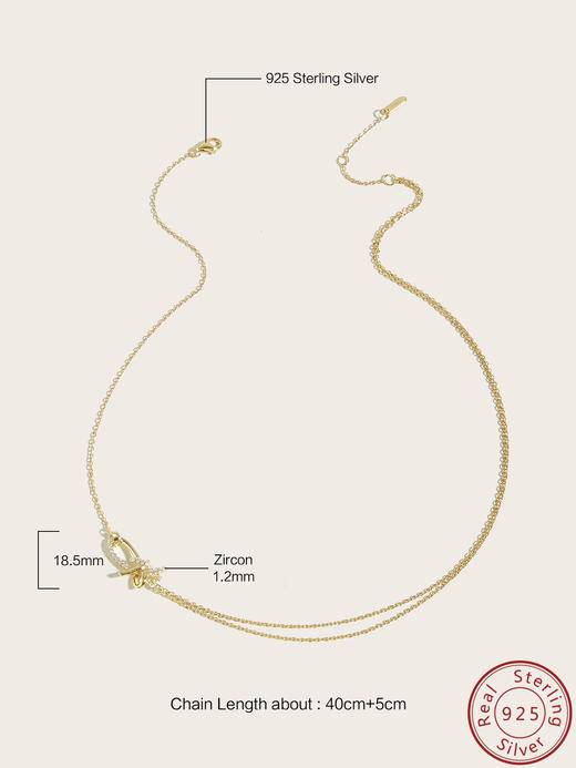 【品牌授权】LACLOCHE纯银镀金双层蝴蝶结项链  颜色：14K黄； 材质：925银 商品图2