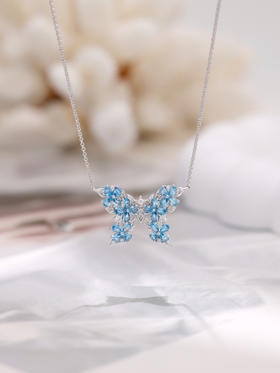 【品牌授权】LACLOCHE纯银镀白金海蓝宝蝴蝶项链  925银