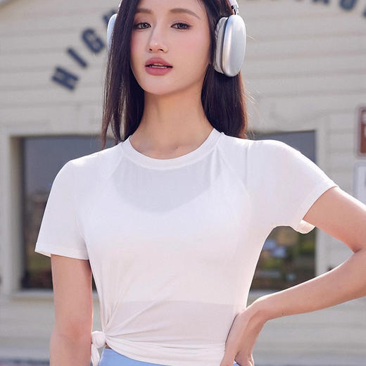 跃牌【瑜见伽人系列】休闲宽松收腰网纱拼接运动短袖YT3096（无胸垫） 商品图4