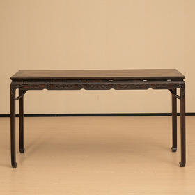 清 紫檀霸王枨马蹄腿拐子纹条桌