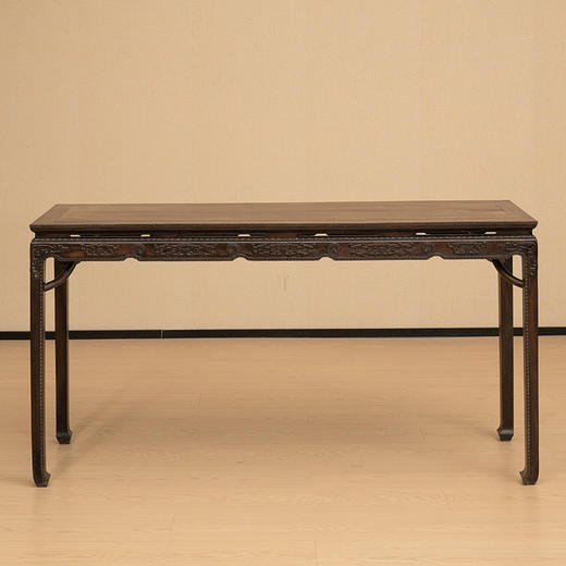 清 紫檀霸王枨马蹄腿拐子纹条桌 商品图0