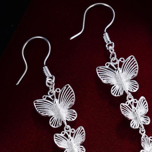 子佩集S990银【蛱蝶蹁跹】耳环【QFES040】纯银花丝四只蝴蝶流苏2405 商品图3
