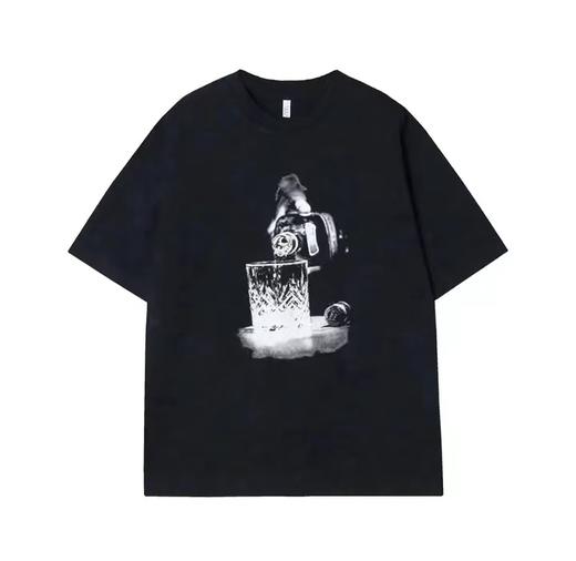 T1028夏季新款酒杯印花男士短袖美式街头宽松T恤百搭潮流休闲上衣 商品图1