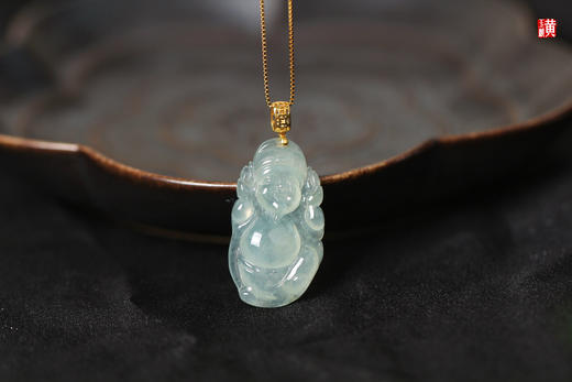 天然翡翠【财神】吊坠 镶嵌：18k 金扣 商品图1