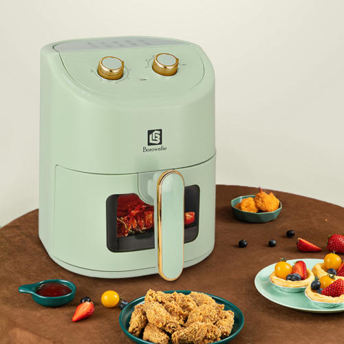 博朗菲多功能空气炸锅可视窗口4.5L大容量低脂无油不粘煎炸锅 智能定时薯条机 浅绿色 商品图2