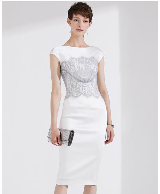 孤品-“蕾丝故事”J9283833颈袖添香新款OL显瘦修身包臀气质职场装连衣裙女中长款J9283833不退可换 商品图0