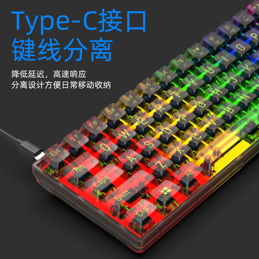 【好看更好用！桌搭更时尚】透明机械键盘K60单模有线机械键盘68键透明键帽支持客制化电竞游戏键盘，可选多种预设灯效 轻松个性化你的键盘。ry 商品图2