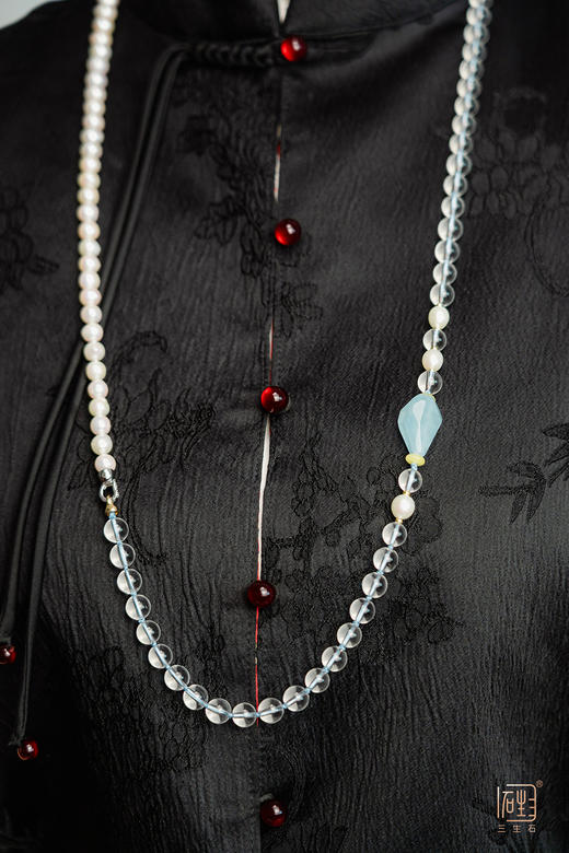 天然白水晶海蓝宝珍珠国风多用长链 商品图1