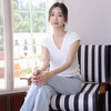 【条纹冰丝针织衫】正肩微胖显瘦上衣设计感小众冰丝针织衫抽绳别致条纹短袖t恤女夏 商品缩略图1