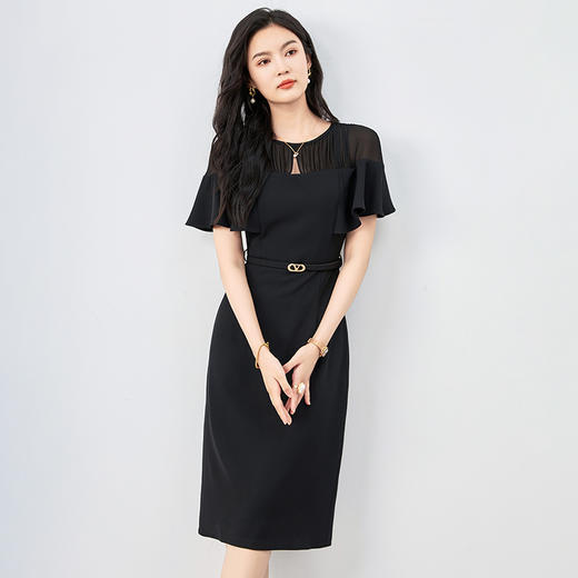 气质高级感荷叶边袖，拼接修身显瘦连衣裙WLZD- 2419212 商品图3