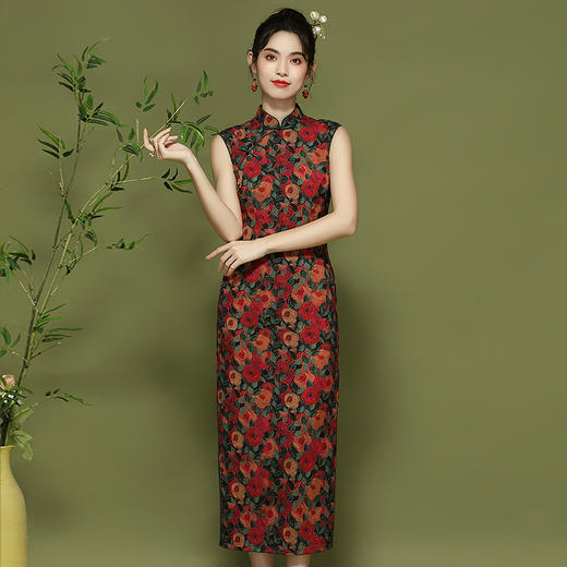改良年轻复古玫瑰花新中式旗袍连衣裙OY24109 商品图2