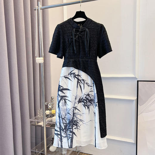 【加大码中式黑色连衣裙】夏季新款 120-300斤胖mm中国风中长款长裙女  商品图3