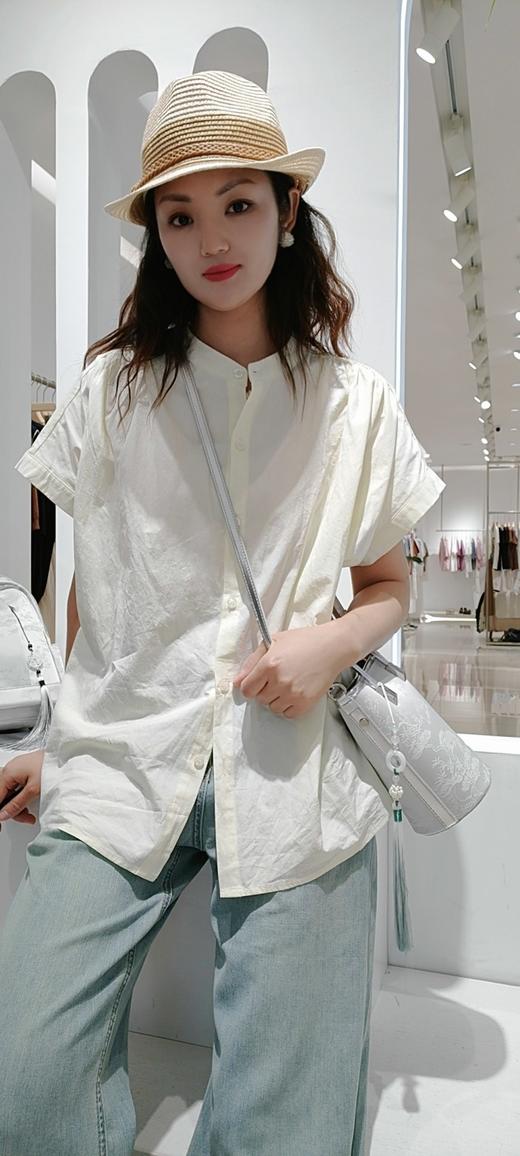 48R905全棉法式立领宽松衬衫T恤 淡蓝/鹅黄/淡粉/白色 大版型，150斤以内穿均可 商品图9