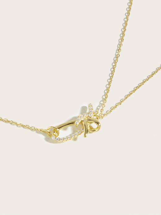 【品牌授权】LACLOCHE纯银镀金双层蝴蝶结项链  颜色：14K黄； 材质：925银 商品图1