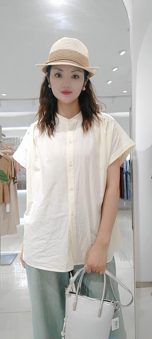 48R905全棉法式立领宽松衬衫T恤 淡蓝/鹅黄/淡粉/白色 大版型，150斤以内穿均可 商品图3