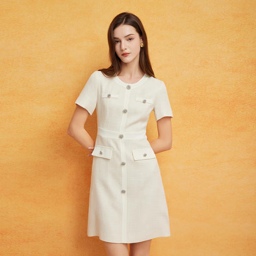 PF8J5斯尔丽24新款女装夏优雅小香风时尚轻薄柔软交织料收腰修身连衣裙 商品图0