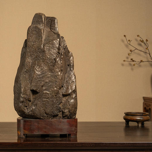 清 蒋廷锡赵之琛罗振玉王仁堪四款灵璧石文房赏石（红木座） 商品图3