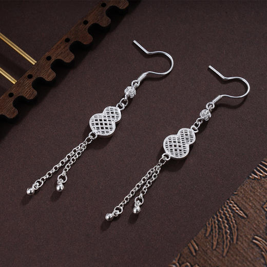 子佩集S990银【婉福】耳环【MXEH015】纯银花丝葫芦流苏2405 商品图3