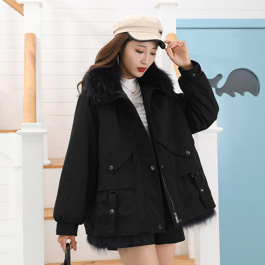 皮草外套女简约时尚兔毛内胆可拆卸短款秋冬季派克服女款CN107-DL699 商品图0