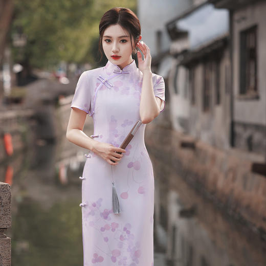 夏季新品年轻长款双层仿醋酸气质淑女中国风旗袍MLS6629 商品图2