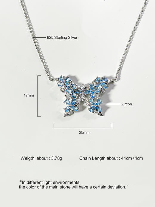 【品牌授权】LACLOCHE纯银镀白金海蓝宝蝴蝶项链  925银 商品图3