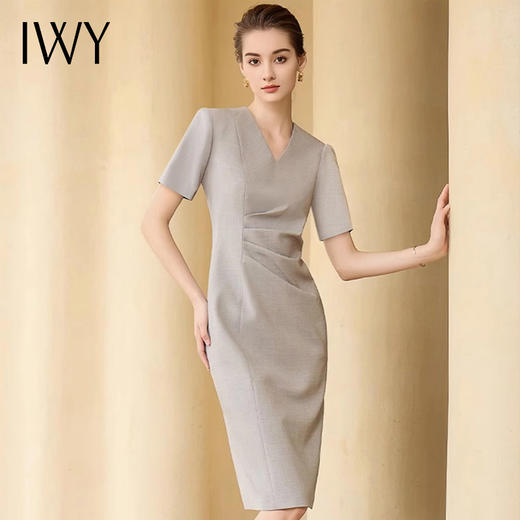 IWY/灰色短袖连衣裙女高级气质通勤西装裙高级干练感教师商务正装242036Q1 商品图0