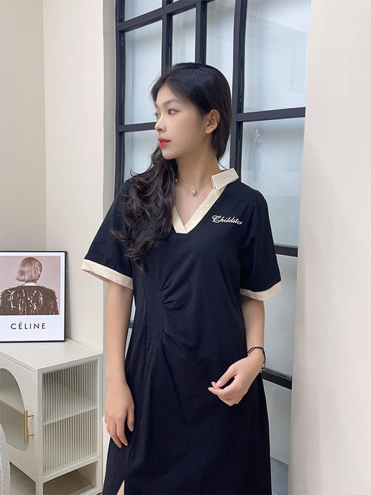 【120-300斤加大码V领连衣裙女】夏季新款 胖mm休闲显瘦开叉中长款T恤连衣裙 商品图1