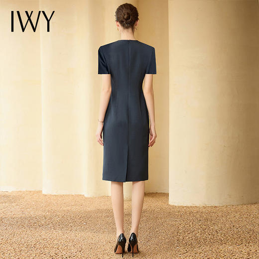 IWY/灰蓝色短袖连衣裙女夏V领工装裙高级气质酒店商务干练正式场合242036Q1 商品图2